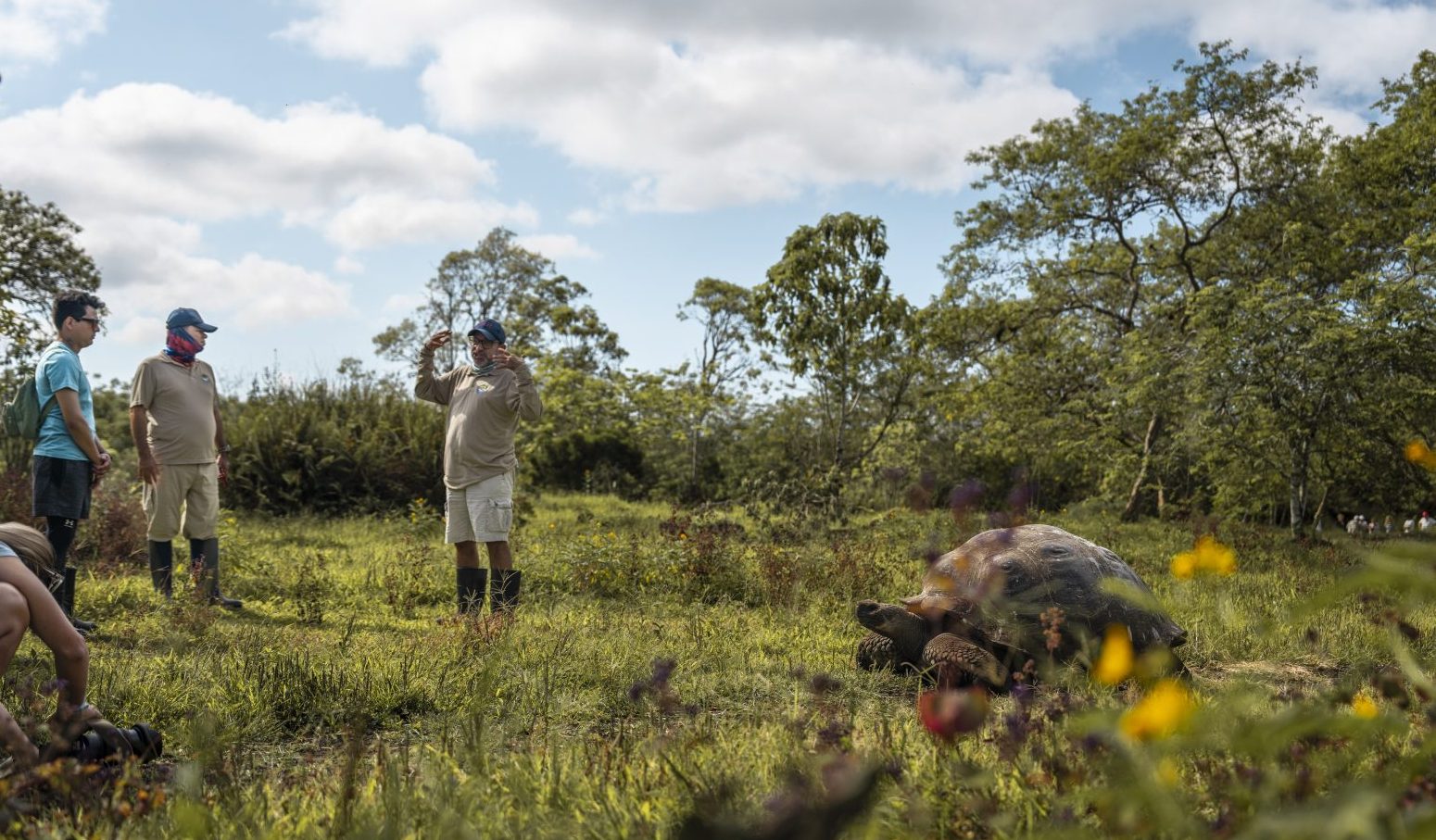 Guide with travelers in the Galapagos