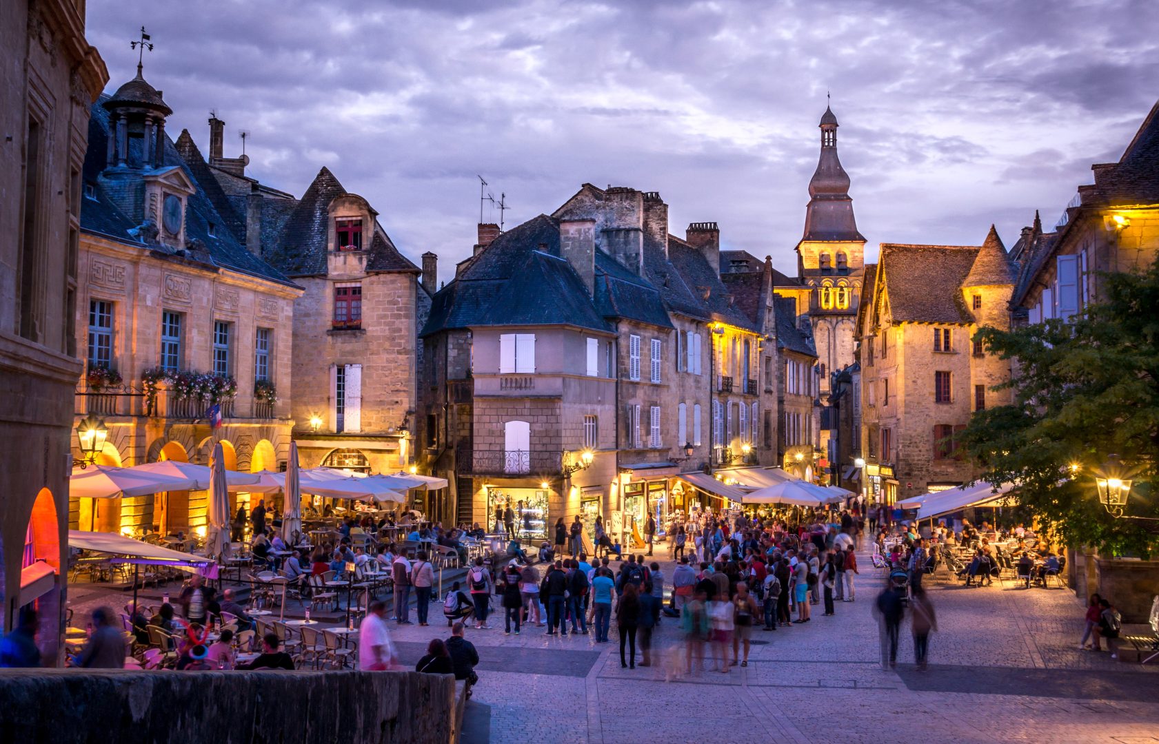 An evening street scene in Périgord, France