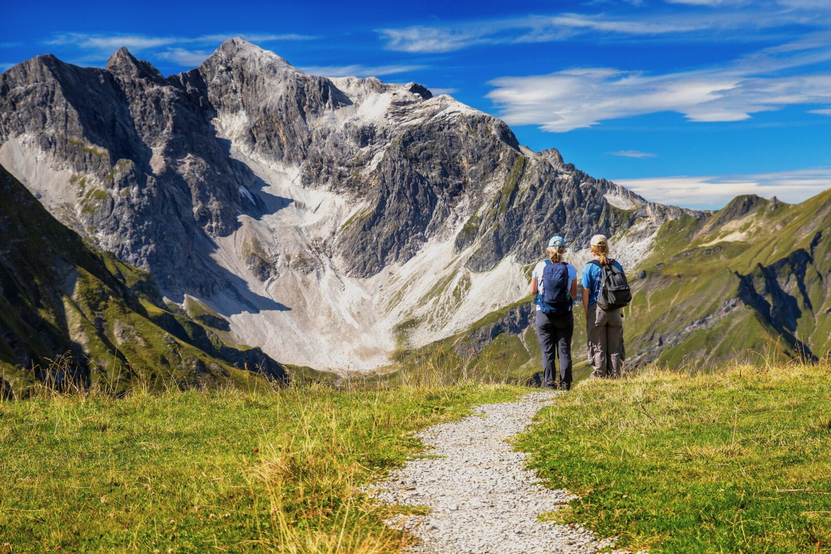Hikers in the mountains of Schröcken, Austria