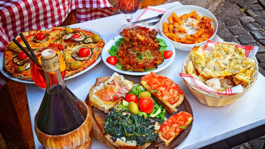 A range of Italian food in Rome, Italy