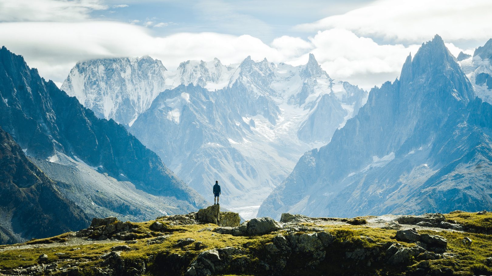 A hiker in the Mountains in Chamonix, France