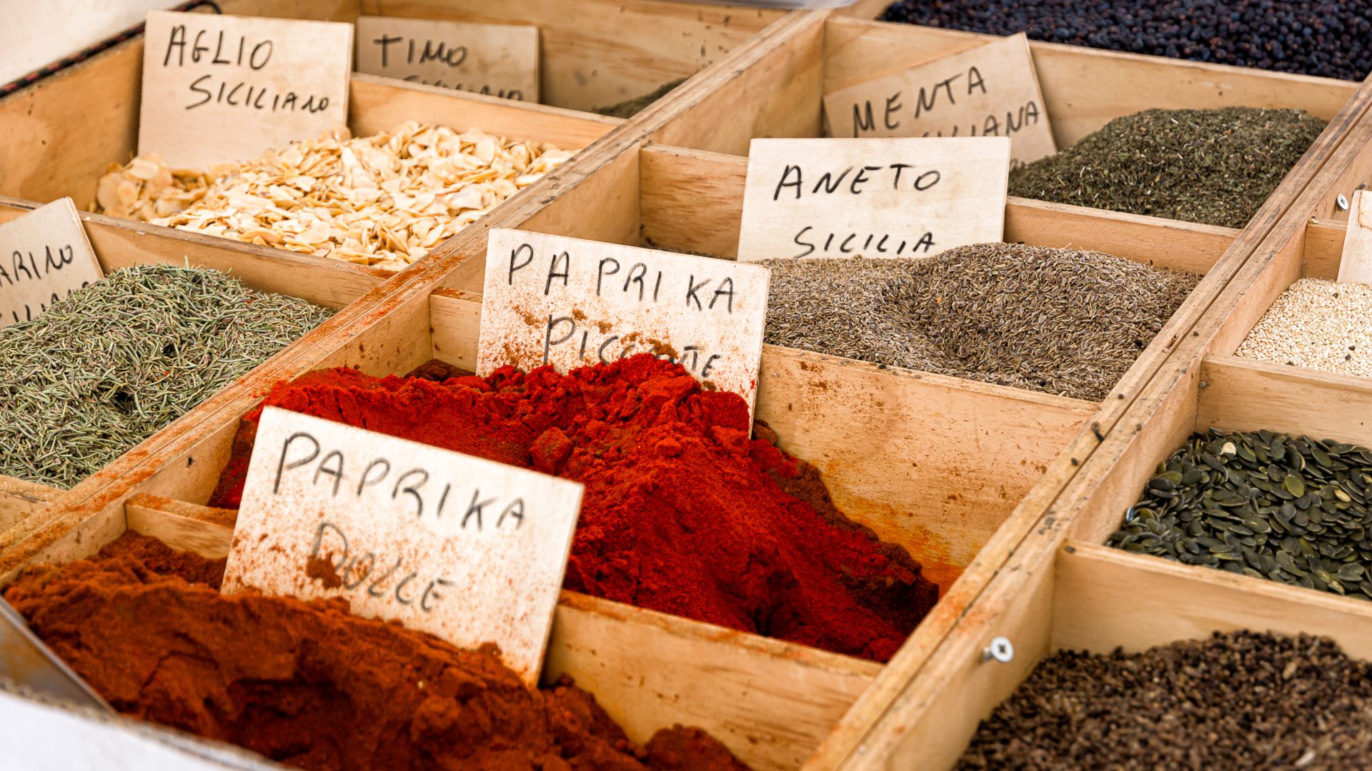 Spices at a market in Sicily, Italy