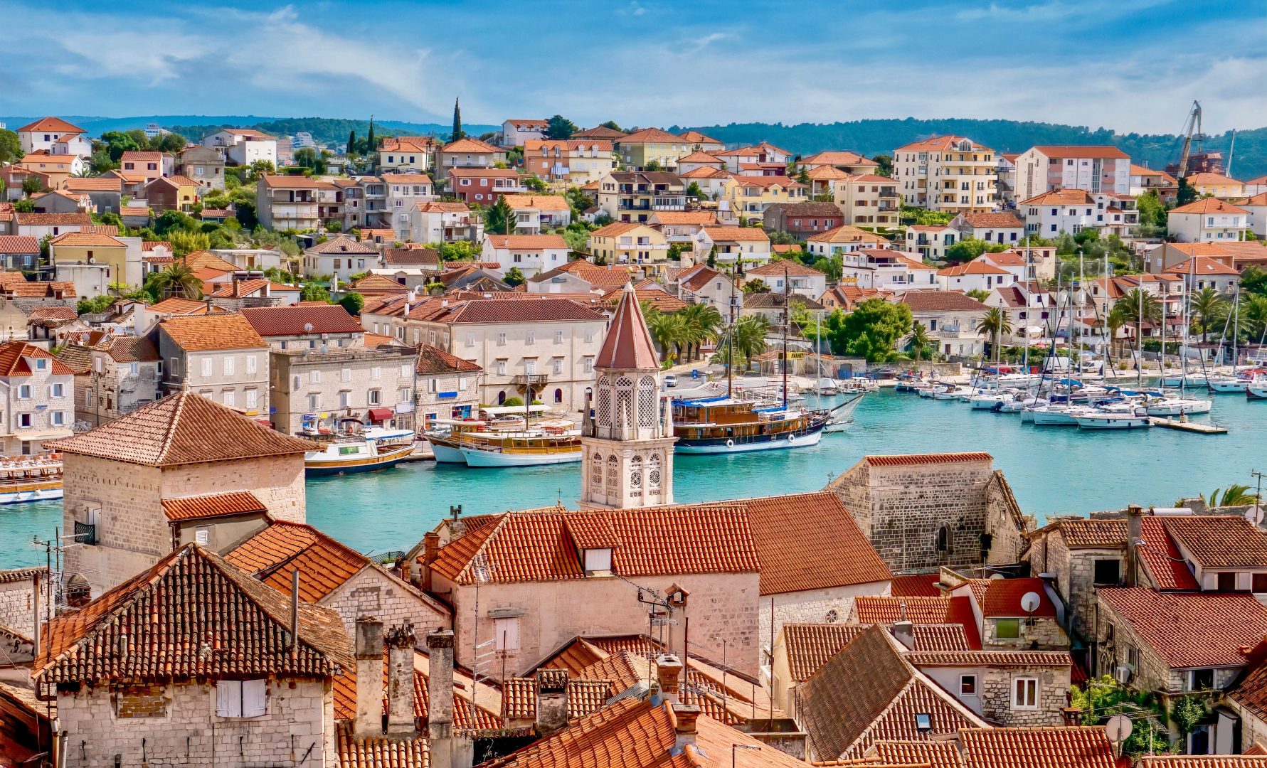 A high angle view of the Old Town of Trogir, Croatia