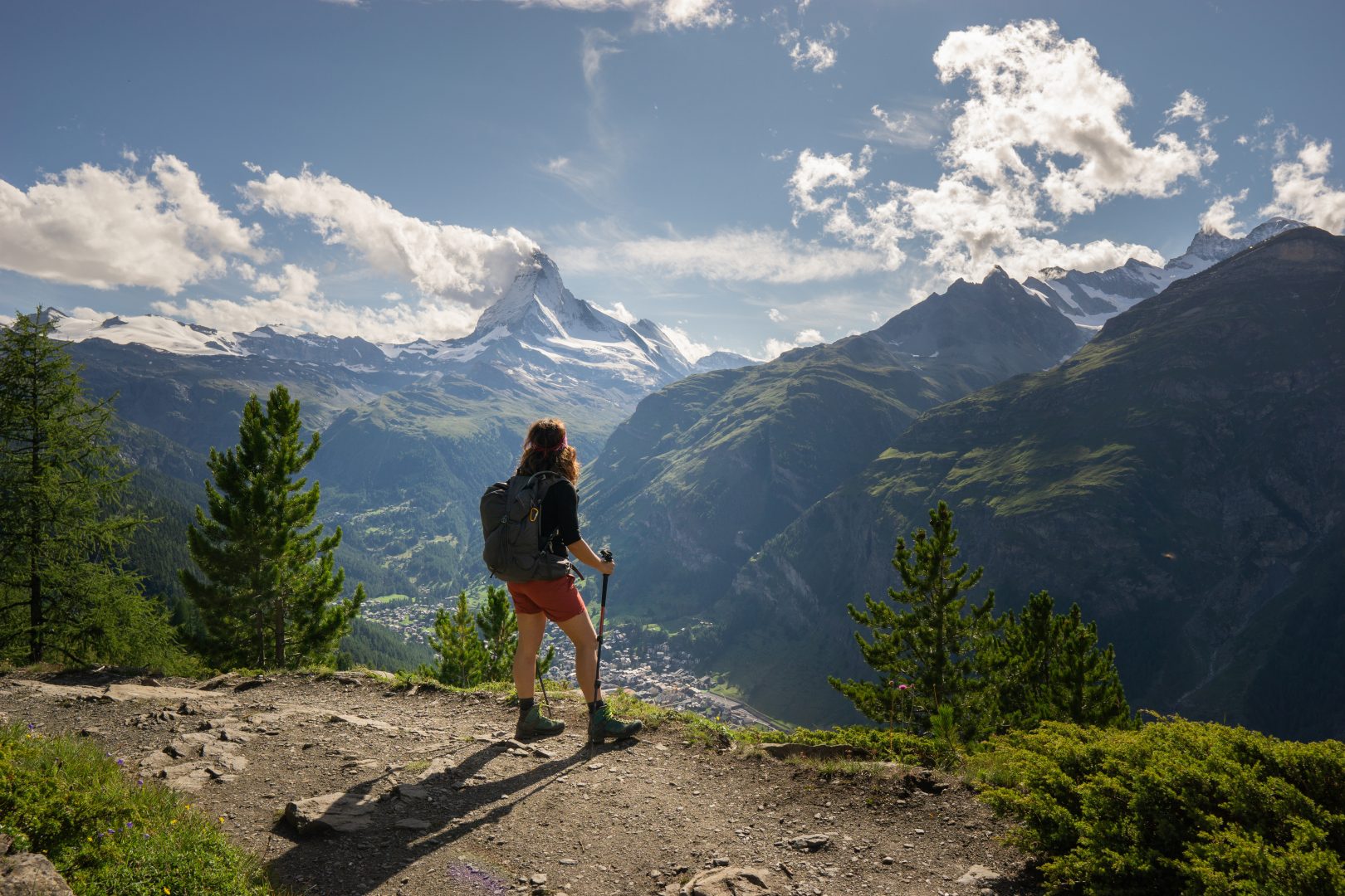 A hiker hiking in Switzerland