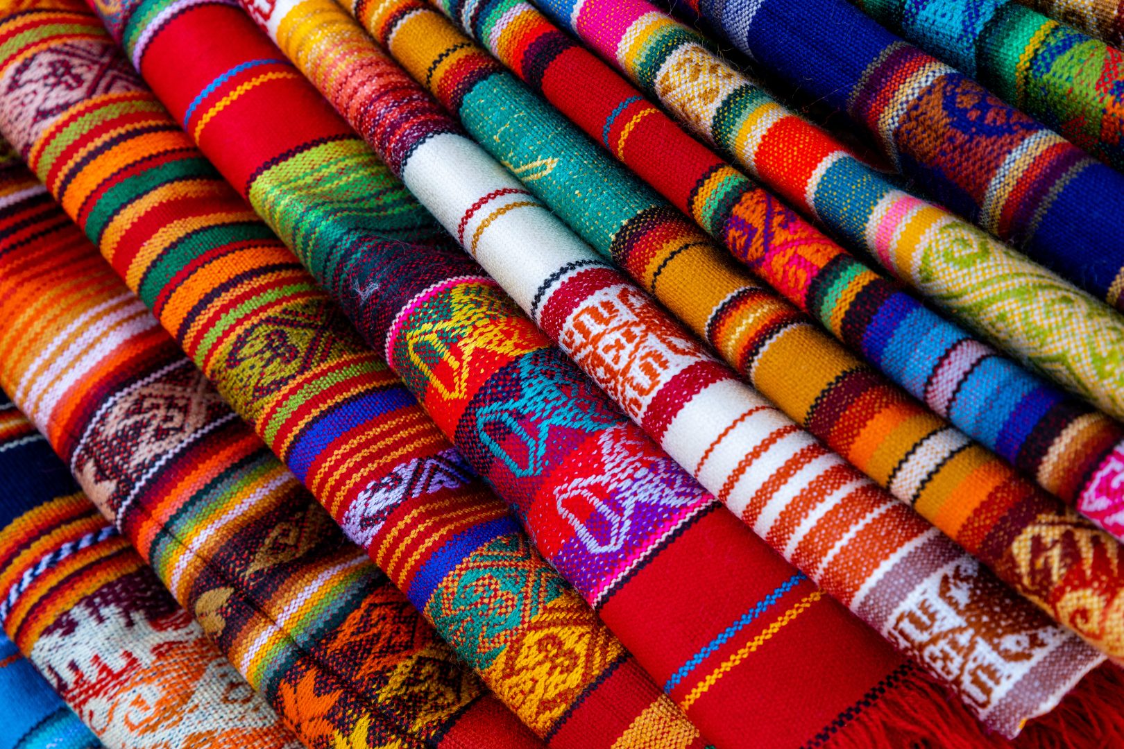 Textiles in the market in Otavalo, Ecuador