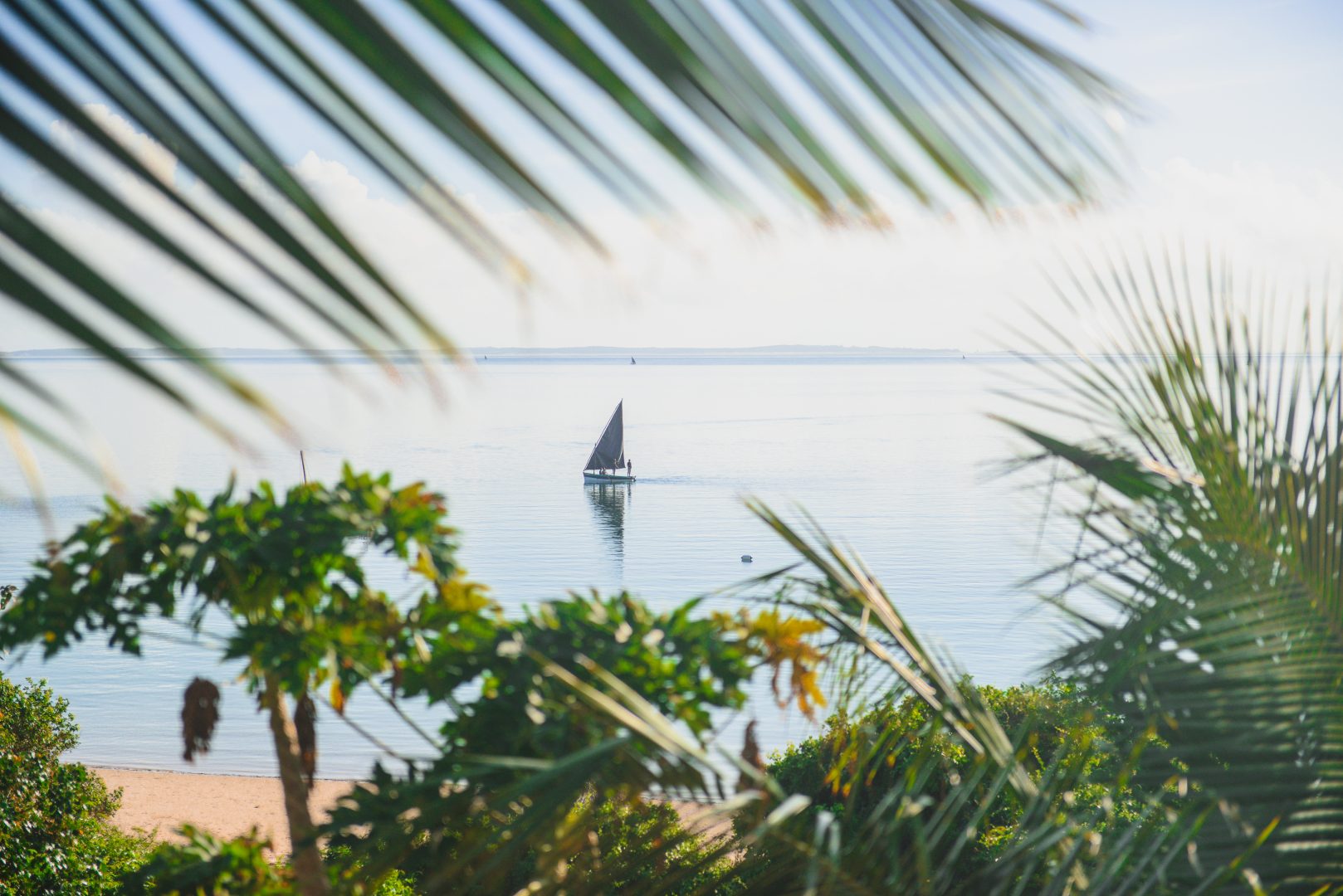 A dhow boat sailing through the Bazaruto Archipelago