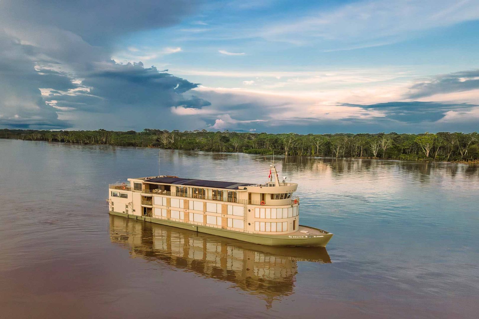 Exterior of The Delfin III Amazon cruise in Peru