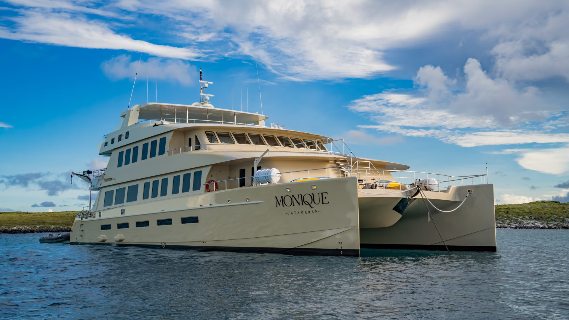 Exterior of the Monique yacht in the Galapagos