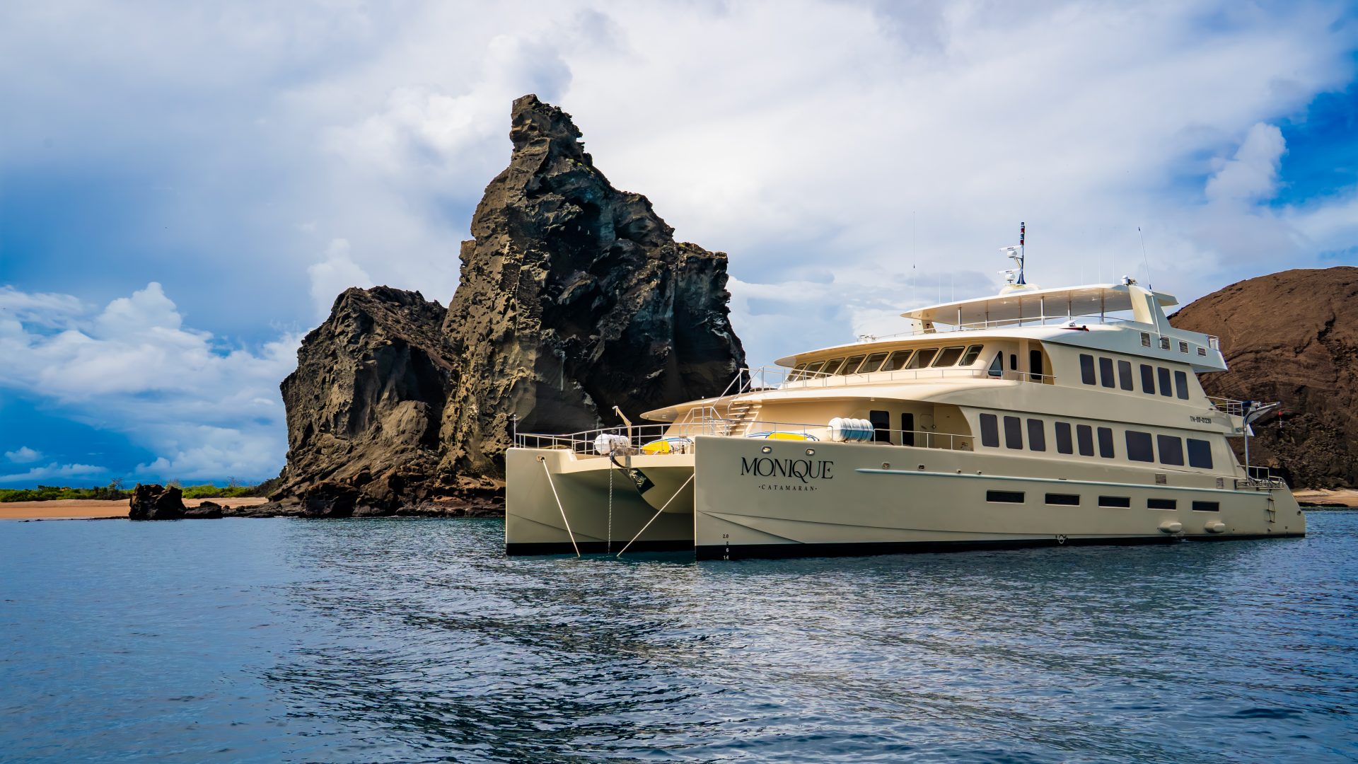 Exterior of the Monique yacht in the Galapagos