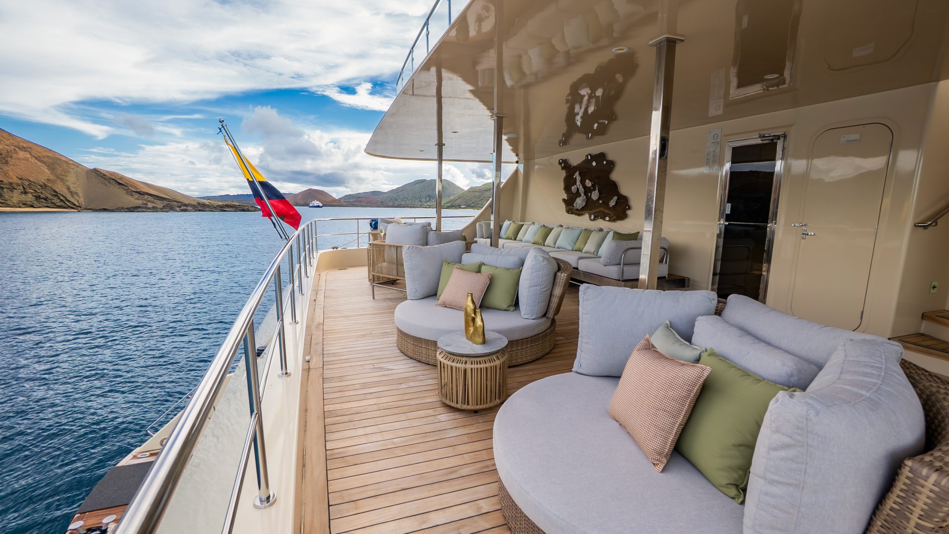 Exterior lounge on the Monique yacht in the Galapagos