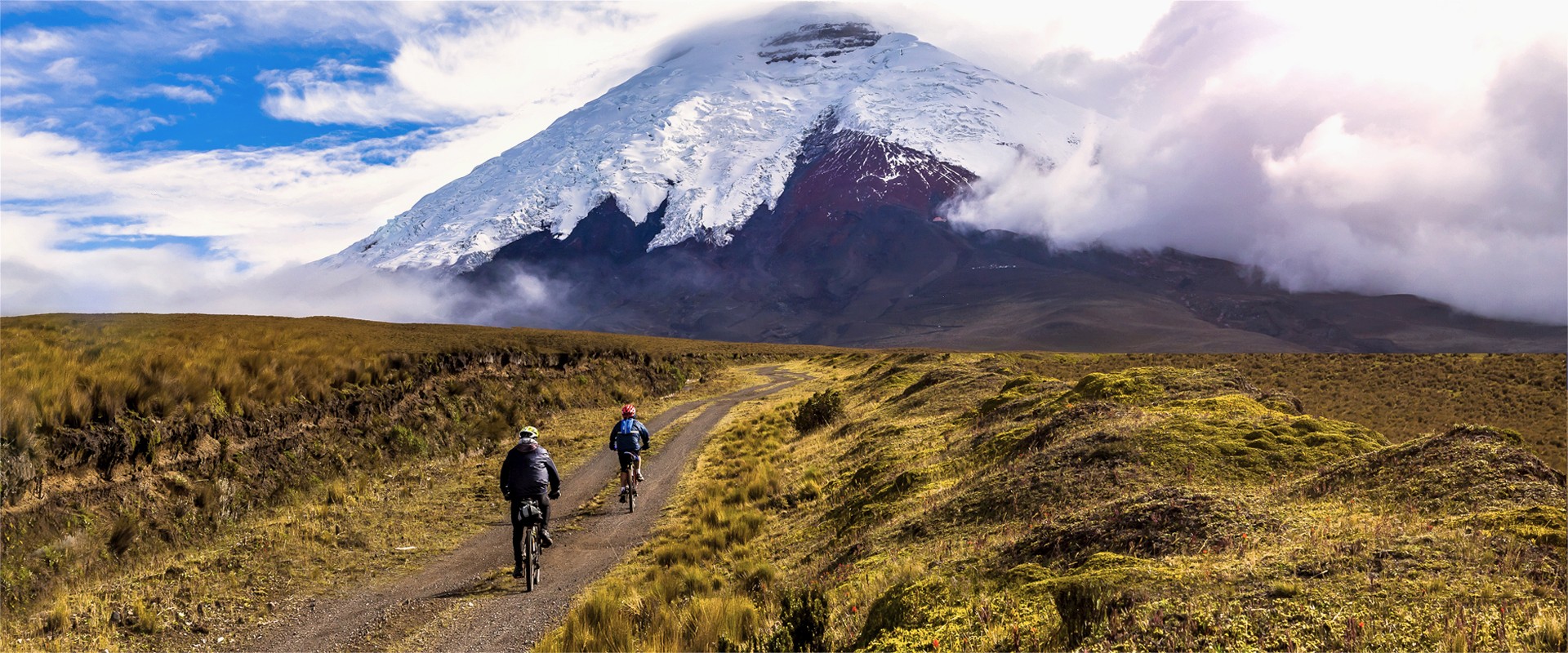 Cyclists in Cotopaxi National Park, Ecuador