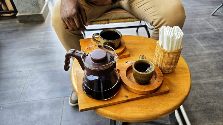 Sampling coffee at Question Coffee in Kigali, Rwanda