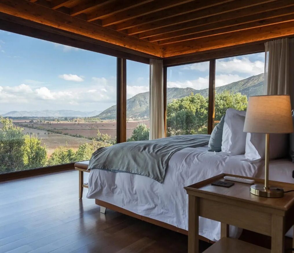 Bedroom view from the Clos Apalta Residence hotel in Chile