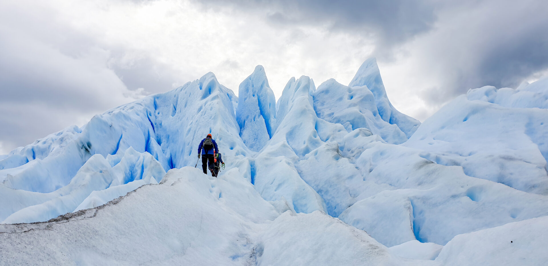 Two climbers near the top of Perito Moreno glacier in Argentina