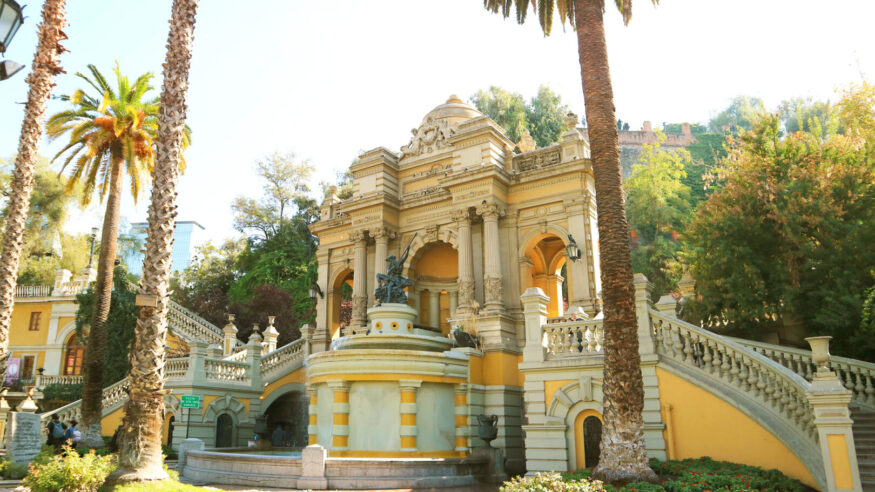 Stunning Entrance to Cerro Santa Lucia Hilltop, the Historic Public Park in Downtown Santiago of Chile, South America