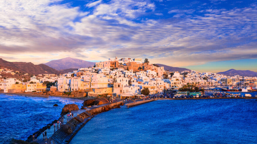 Panoramic view of Naxos island over sunset,Cyclades,Greece.